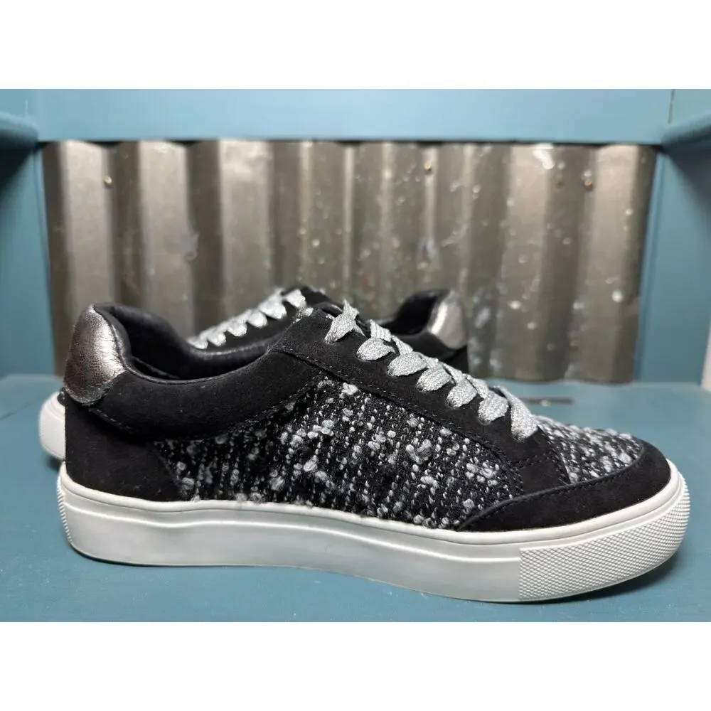 Birdies The Cardinal Orbit Boucle Tweed Sneakers Suede Trim Black Silver Size 7